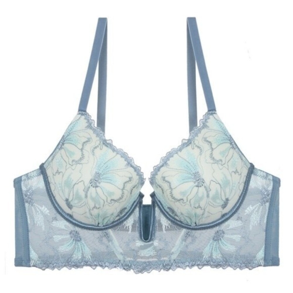 Youmita Blue Floral Embroidery Longline 34B Bra NWT